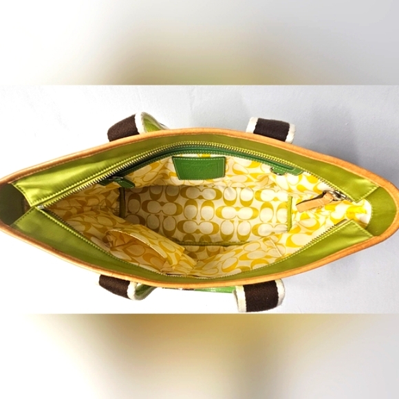 Coach Hamptons Reversible Tote Bag. Lime Green Sateen Nylon, Leather Trim. EUC. - Picture 7 of 9